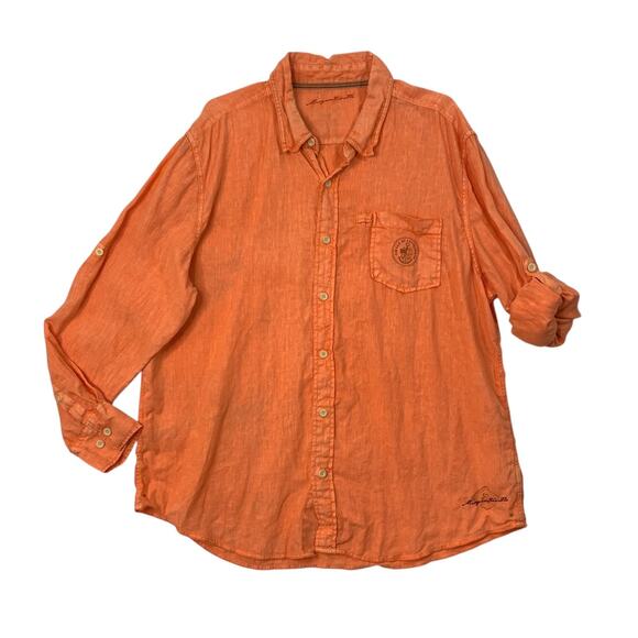 Margaritaville Shirt Mens XL Extra Large Carrot Orange Long Tab Sleeve Button Up - Picture 1 of 10